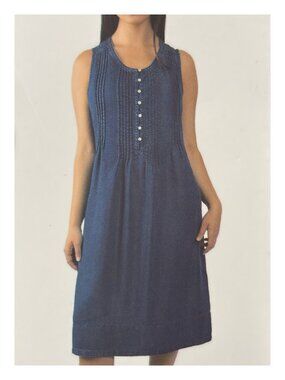 Coldwater Creek Chambray Dress Tencel Sleeveless Pintuck Button Size M/L/XL Blue
